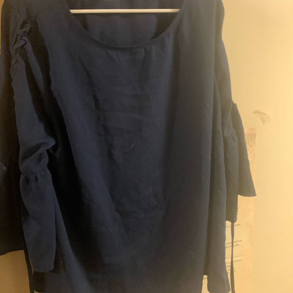 Navy blue lace up 3/4 sleeves top